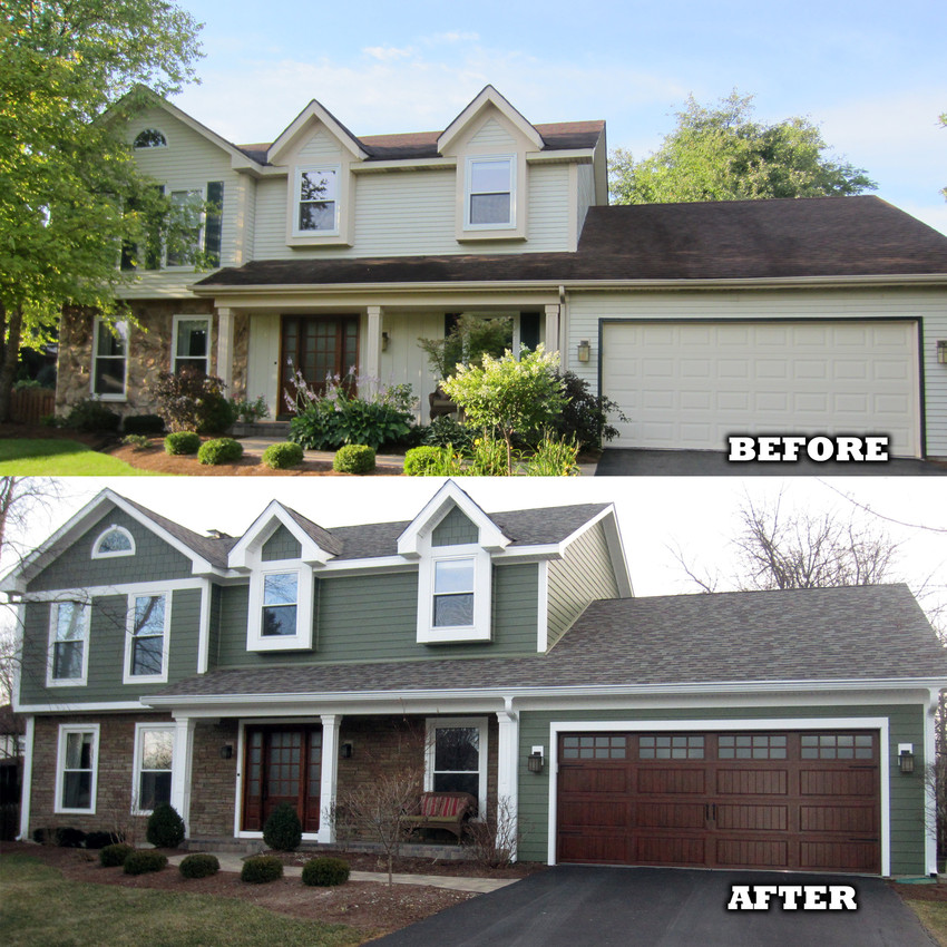 before and after image of a fiber cement siding project