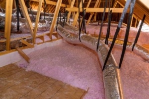 newly blown insulation in an attic space